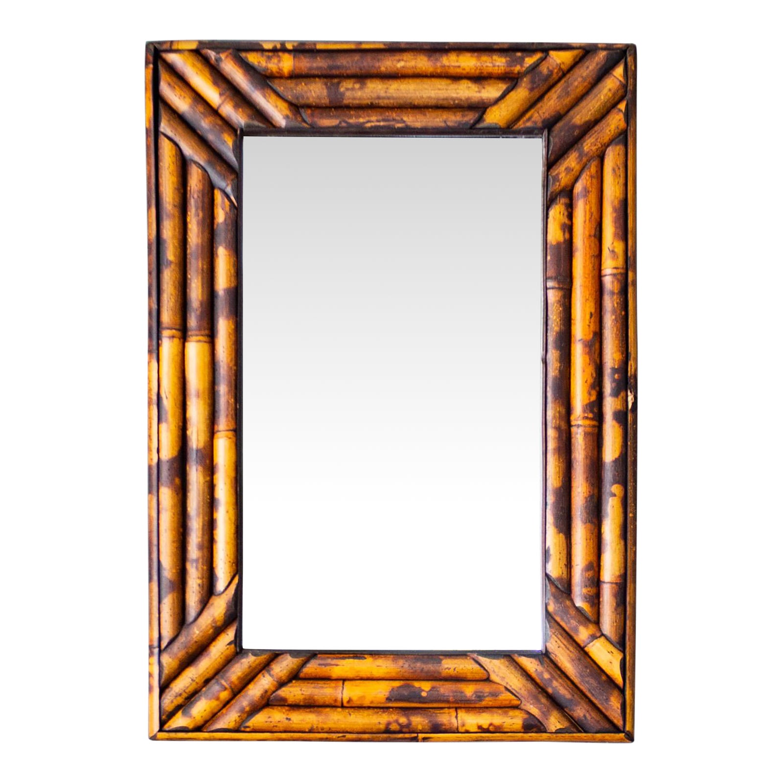 Vintage Tortoise Shell Burnt Bamboo Bevelled Mirror | Chairish