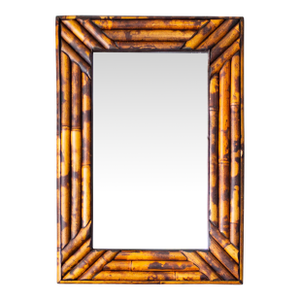 Vintage Tortoise Shell Burnt Bamboo Bevelled Mirror