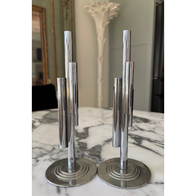 Vintage Pair of Art Deco Tubular Chrome Bud Vases / Sculptures by Ruth & William Gerth for Chase Co For Sale - Image 11 of 18