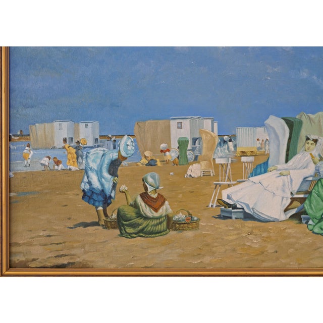 Vintage painting Dutch Beach at Scheveningen, after the Dutch artist Frederik Hendrik Kaemmerer (1839–1902). Rendered in a...