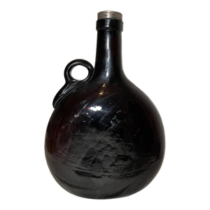 Antique 19th Century Hand Blown Ruby Glass Sterling Chestnut Liquor Flask Bottle