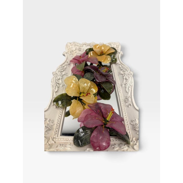 Shabby Chic Rococo Mirrored Dresser Platter & Agate Glass Flower Arrangement For Sale - Image 4 of 7