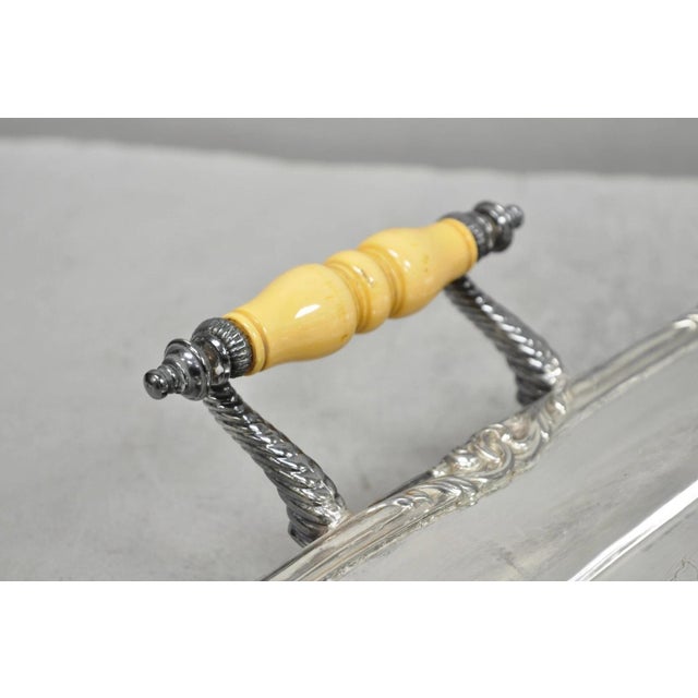 Sheffield Vintage Sheffield Silver Plated Square Serving Bar Tray W/ Celluloid Handles For Sale - Image 4 of 17