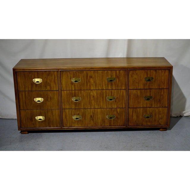 Vintage Campaign 9 Drawer Passage Collection Dresser by Drexel | Chairish
