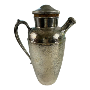 Antique W. M. Mounts Hammered Heavy Silverplate Art Deco Cocktail Shaker With Cork Stopper