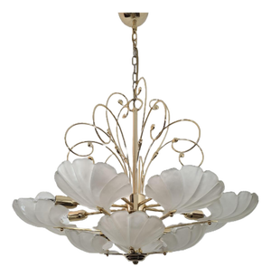 Frosted Glass and Brass Chandelier from Deknudt, Belgium, 1970s