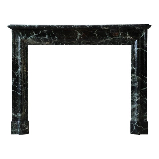 Antique French Deep Green Fireplace with Black Marble For Sale