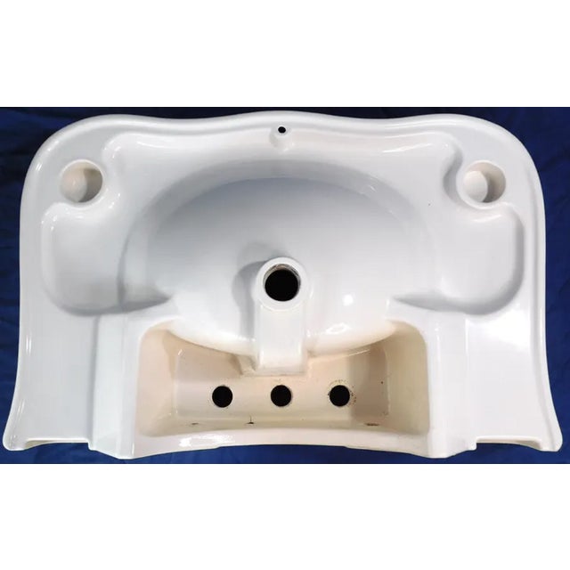Large 36" Wide White Porcelain Console Sink With Porcelain Legs For Sale - Image 16 of 18