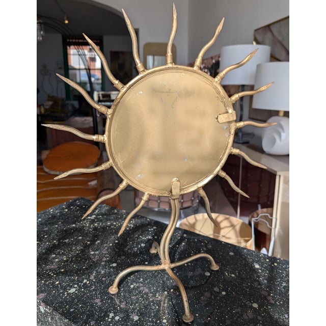 Vintage American Postmodern Gilt Iron Sunburst Table Mirror, 1980s For Sale - Image 6 of 10