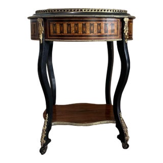 Antique French Oval Inlaid Jardinière Stand With Removable Lid and Ormolu Mounts For Sale