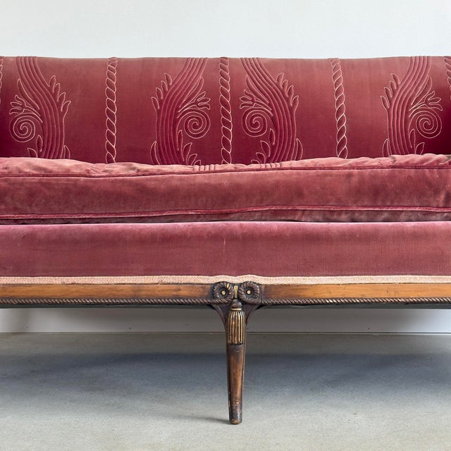 Wood Antique Rose Velvet Hand-Carved Sofa For Sale - Image 7 of 12