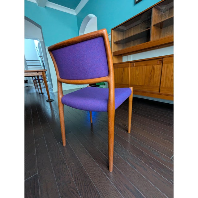 Purple Set of 6 Vintage Danish Modern Teak Dining Chairs (Attributed 4 Niels Møller, 2 Kai Kristiansen) For Sale - Image 8 of 18