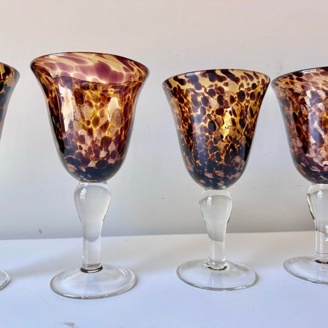 Carlo Moretti Late 20th Century Blown Tortoiseshell Dichroic Glass Flared Wine Goblets - Set of Four For Sale - Image 4 of 6