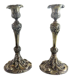 Antique Art Nouveau Silverplate Candle Sticks- a Pair