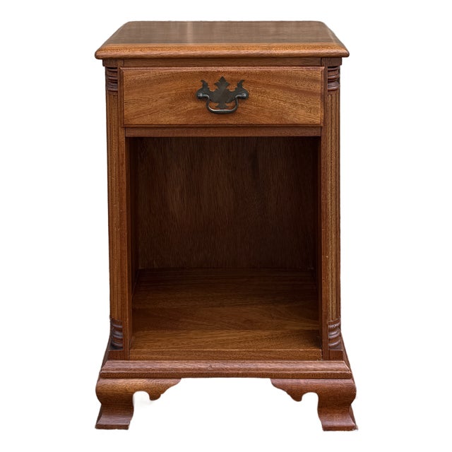 Vintage Kling Furniture Chippendale Solid Mahogany Nightstand With Drawer and Open Cabinet For Sale