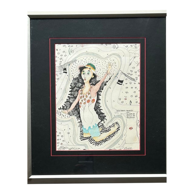 1970’s Hippie Outsider Art Pen & Ink Abstract Figure For Sale