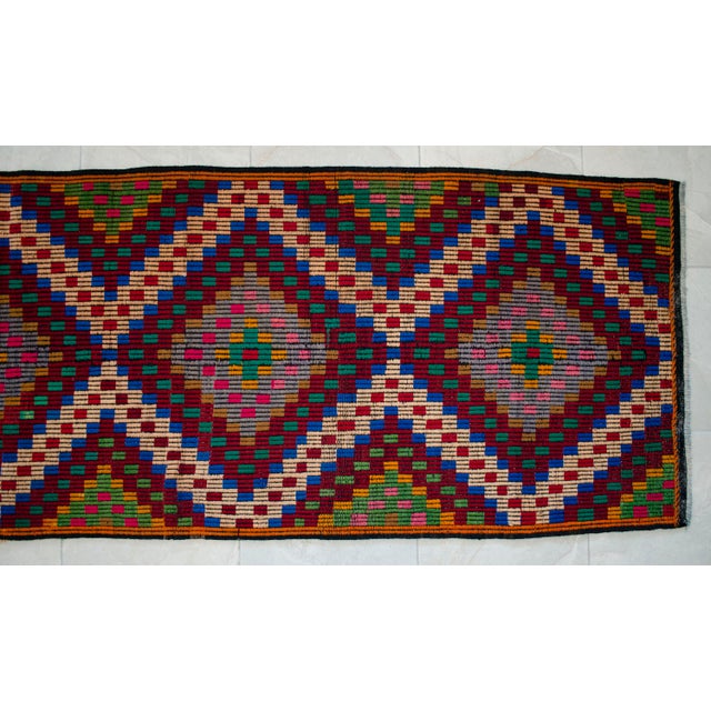 Ruby Red 1960s Turkish Runner Rug Hand Woven Embroidered Wool Hallway- Kitchen Decor - 2'9" X 10'8" For Sale - Image 8 of 12