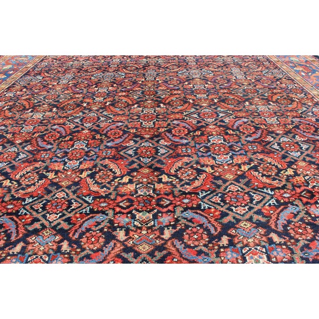 Multi Color Antique Persian Malayer Rug With All Over Herati Design in Black & Shades of Blue For Sale In Atlanta - Image 6 of 9