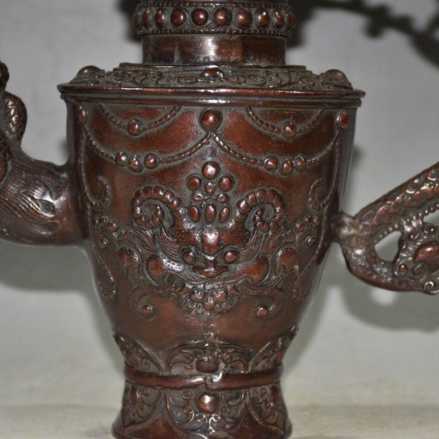 Metal Copper Wine Vessel With Dragon Handle & Beast Motifs For Sale - Image 7 of 9