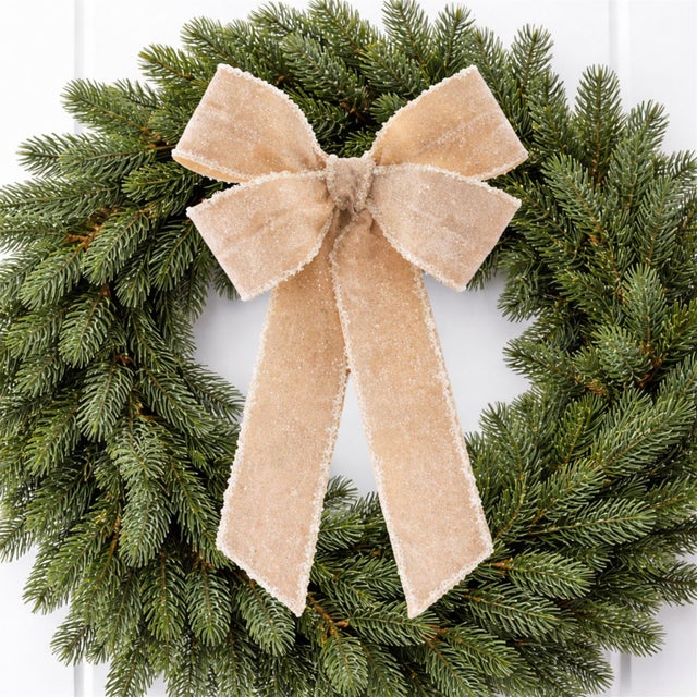 Contemporary Glittered Velvet Bow Ornament (Set of 2) For Sale - Image 3 of 4