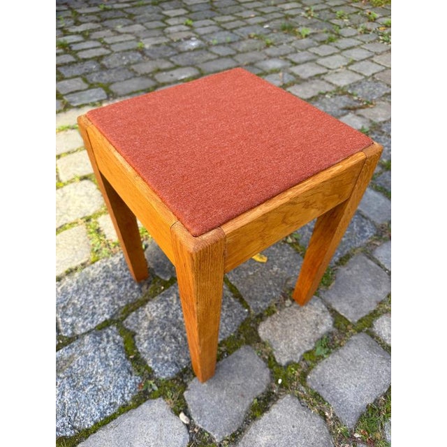 Wood Danish Oak Stool with Red Seat For Sale - Image 7 of 11
