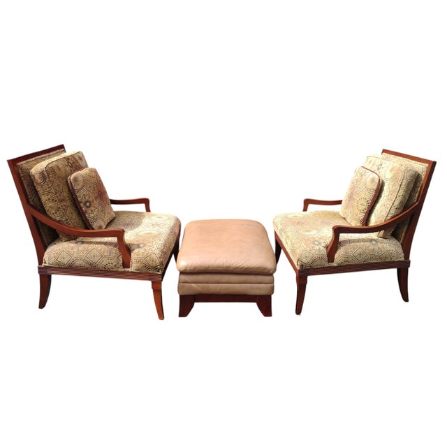 Chocolate Vintage Thomasville Collection, Armchairs, Ottoman & End Table. For Sale - Image 8 of 12