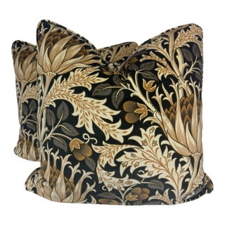 Morris & Co "Artichoke Velvet" in Midnight/Pearwood 22" Pillows-a Pair For Sale