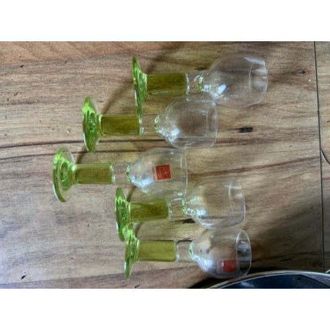 This is a classy set of 5 vintage aperitif/liquor glasses with a delightful lime green stem. Each glass is 4.75 inches...