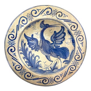 Stunning Extra Large Spanish Talavera Bird Plate/Wall Charger For Sale