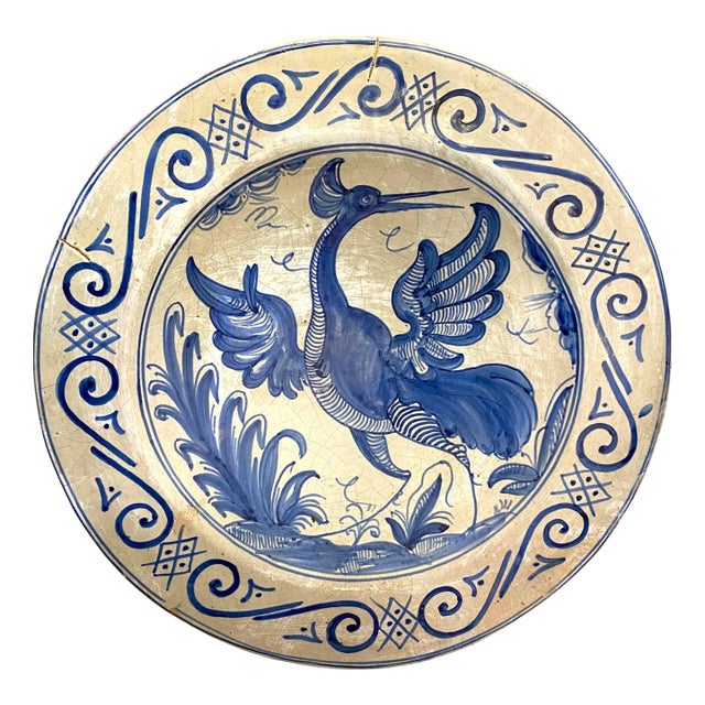 Stunning Extra Large Spanish Talavera Bird Plate/Wall Charger For Sale
