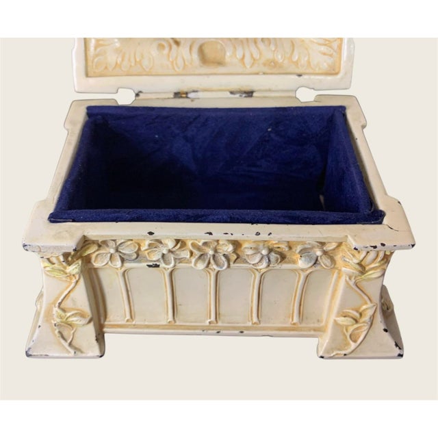 Metal Antique Art Nouveau Jewelry or Trinket Box With Floral Decoration For Sale - Image 7 of 7