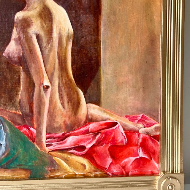 1960s Vintage 1960s Figural Nude Boudoir Oil Painting in Gold Frame For Sale - Image 5 of 7