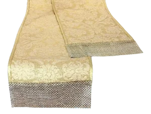 Kravet Gold Damask Table Runner With Sequins Crystals