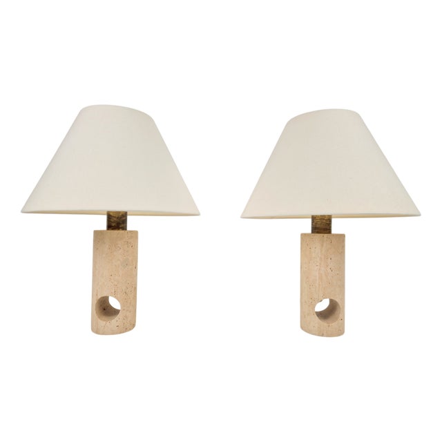 Vintage Travertine Brass Table Lamps attributed to Fratelli Mannelli, Italy, 1970s, Set of 2 For Sale