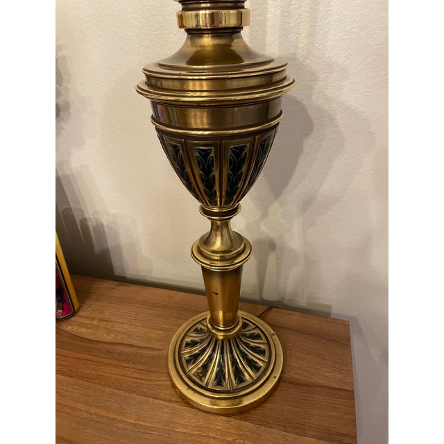 Mid 20th Century Stiffel Mid-Century Modern Enamel And Brass Table Lamp With Shade Designed by Tommi Parzinger For Sale - Image 5 of 7