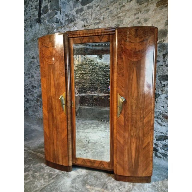 Art Deco French Walnut Wardrobe with Mirrored Door, 1930s For Sale - Image 3 of 18