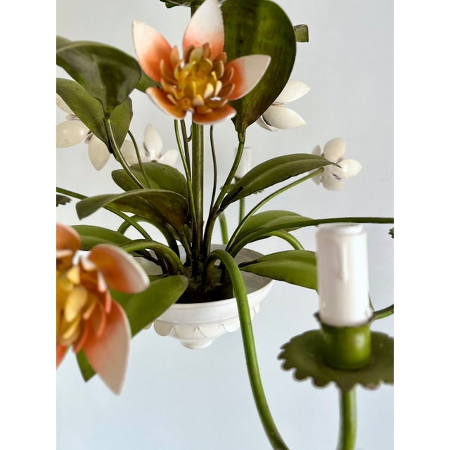 Vintage French Painted Tole 5-Light Water Lily Chandelier, 1960s For Sale - Image 15 of 18