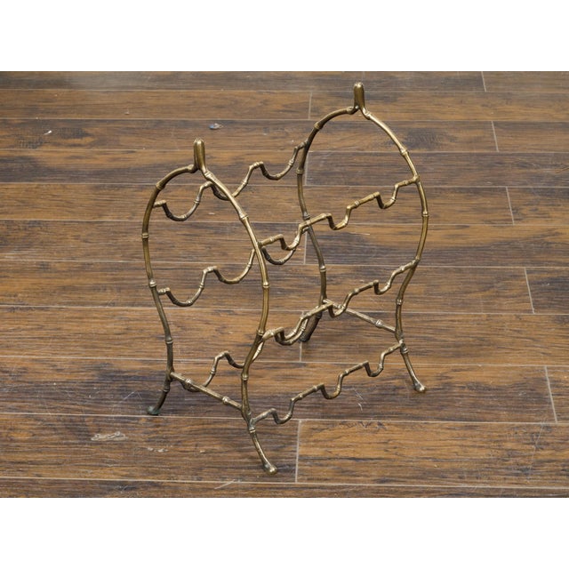 Brass Mid 20th Century French Brass Faux Bamboo Wine Rack with Arching Motifs and Pad Feet For Sale - Image 8 of 12
