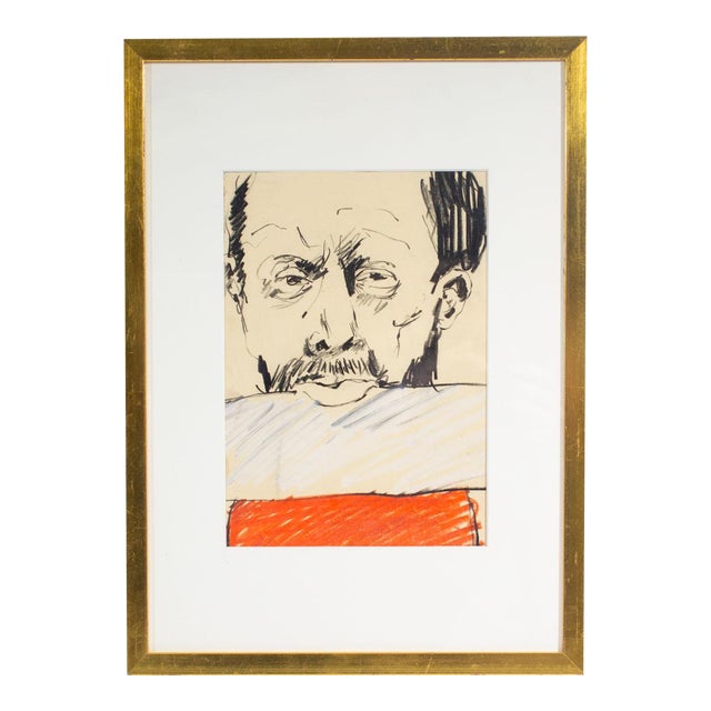 1960s Abstract Mixed Media Portrait Drawing by James L. Bruch For Sale