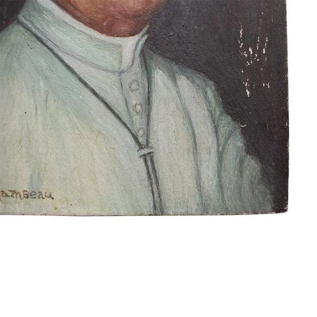 Figurative Small Vintage French Oil Portrait Painting on Wood of Catholic Pope Paul VI France For Sale - Image 3 of 7