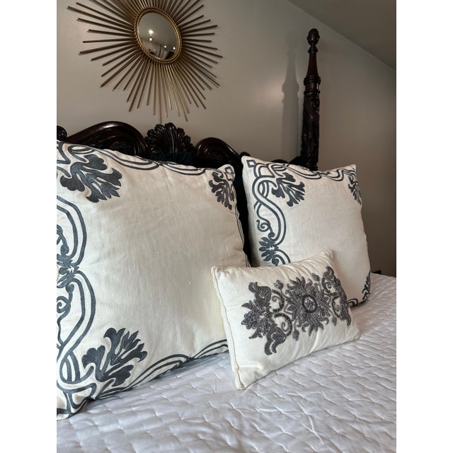 Oversized Ankasa Embroidered Euro Pillows With Coordinating Lumbar – Set of 3 For Sale In Atlanta - Image 6 of 12