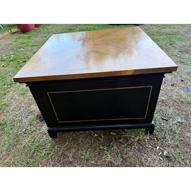 1970s Classic MCM Black and Gold Two Door Accent Cabinet With Brass Ring Pulls For Sale In Portland, OR - Image 6 of 8