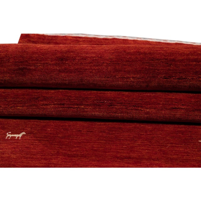 Modern Gabbeh Handmade Red Geometric Wool Runner For Sale - Image 9 of 11