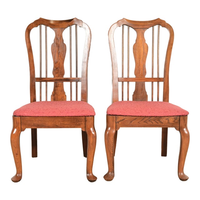 Baker Furniture Style Queen Anne Solid Walnut Side Chairs or Dining Chairs, Pair For Sale