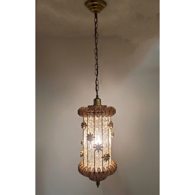 Original 1960's Glass and Gilt Steel Lantern With Flowers For Sale - Image 10 of 13