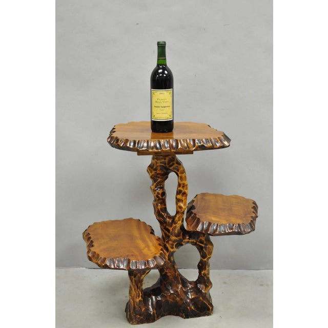 Vintage Mid Century Modern Live Edge 3 Tier Walnut Plant Stand Side Table. Circa Mid 20th Century. Measurements: 26" H x...