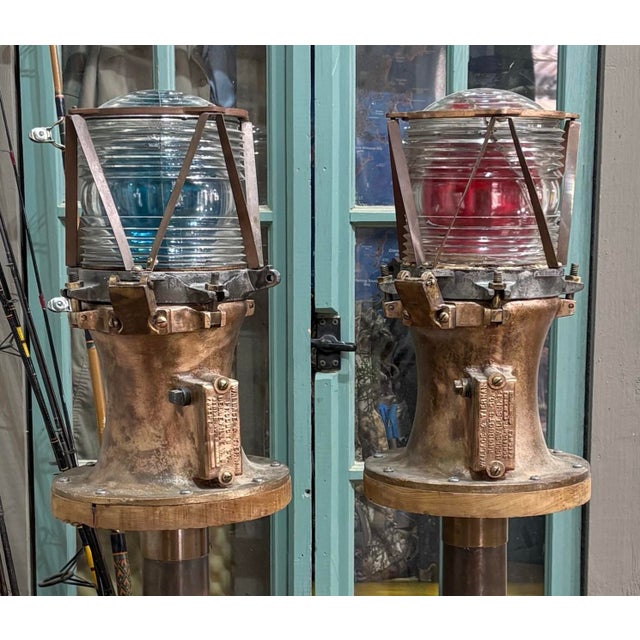 Mid 20th Century Rare Wallace & Tiernan Marine / Pair of Maritime Navigation Lights Made Floor Lamps - Nautical Beach / House Boat Decor For Sale - Image 9 of 9
