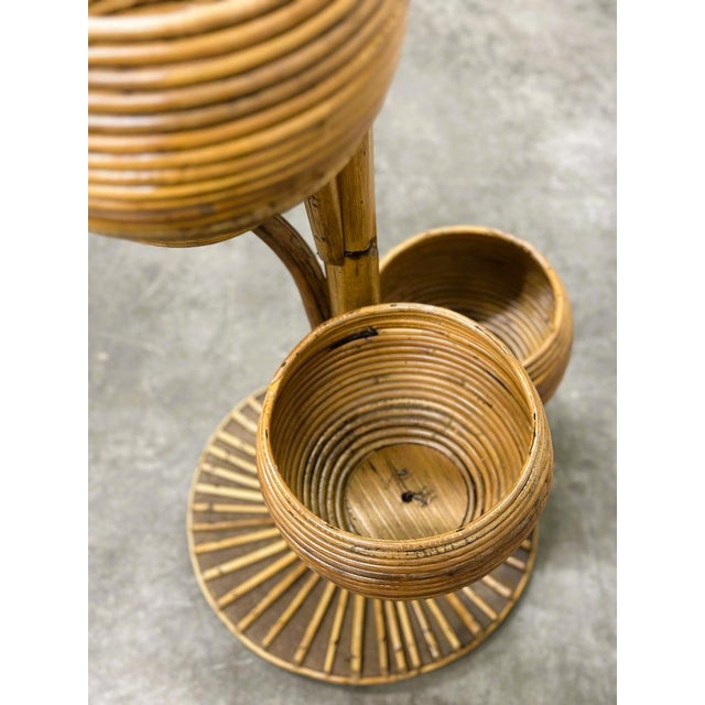 Italian Bamboo Multi-Tier Plant Stand with Sculptural Bowls, 1960s For Sale - Image 4 of 13