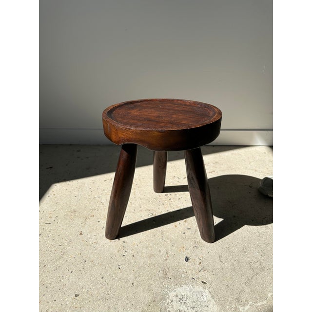 Low Small Hollow Upcycled Teak Tripod Stool For Sale - Image 4 of 12