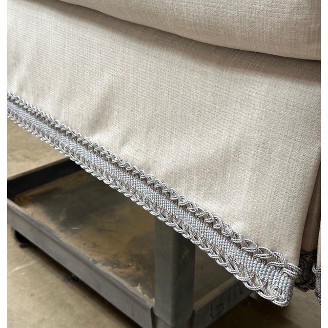 Textile Stanton Skirted Sofa Upholstered in Elizabeth Eakins Peek-a-Boo Gray Strie Wool From the Madeline Stuart Collection For Sale - Image 7 of 8